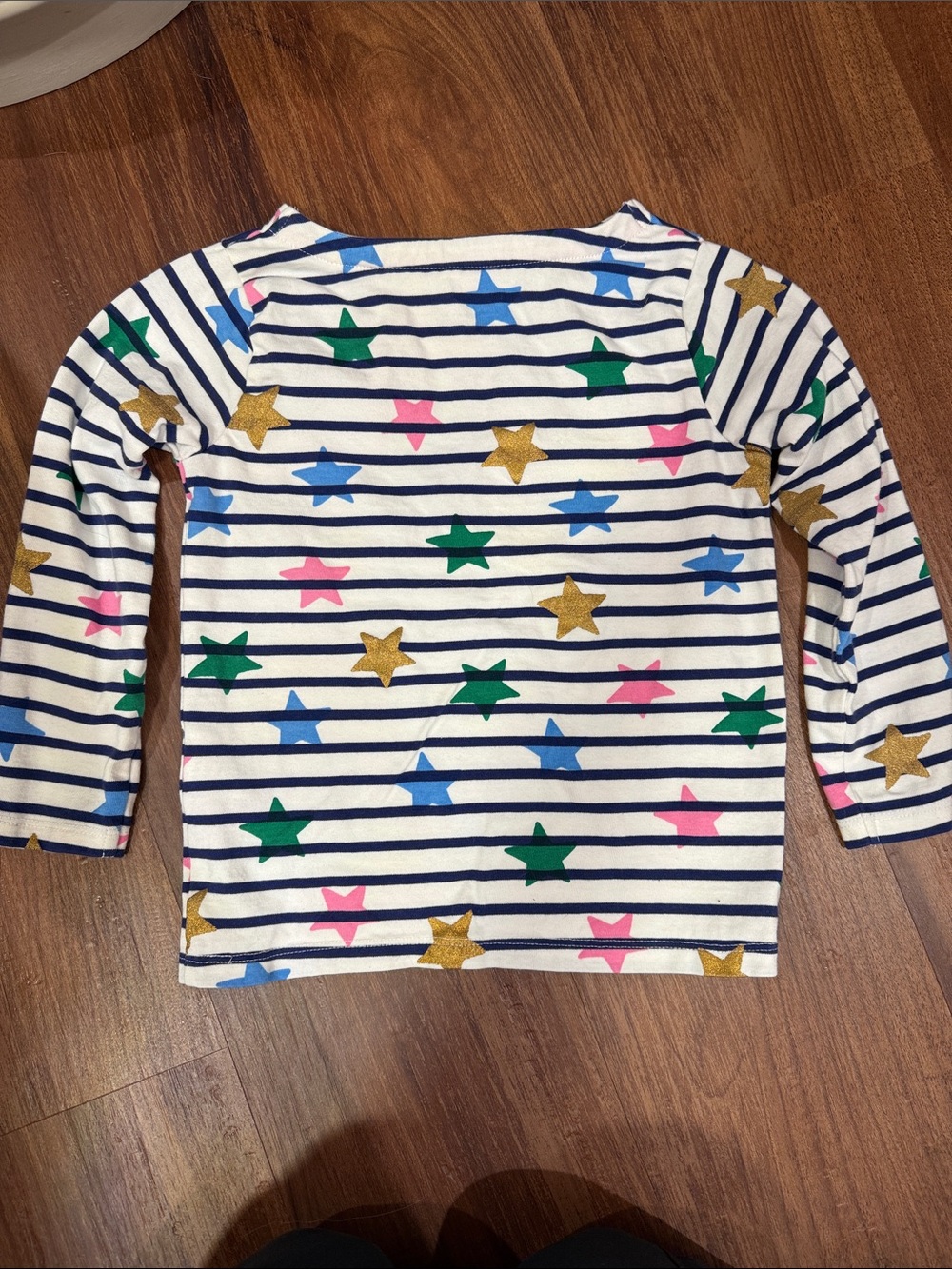 Mini Boden Navy Stripe Long-Sleeve Top with Multicolor Stars - Picture 4 of 4